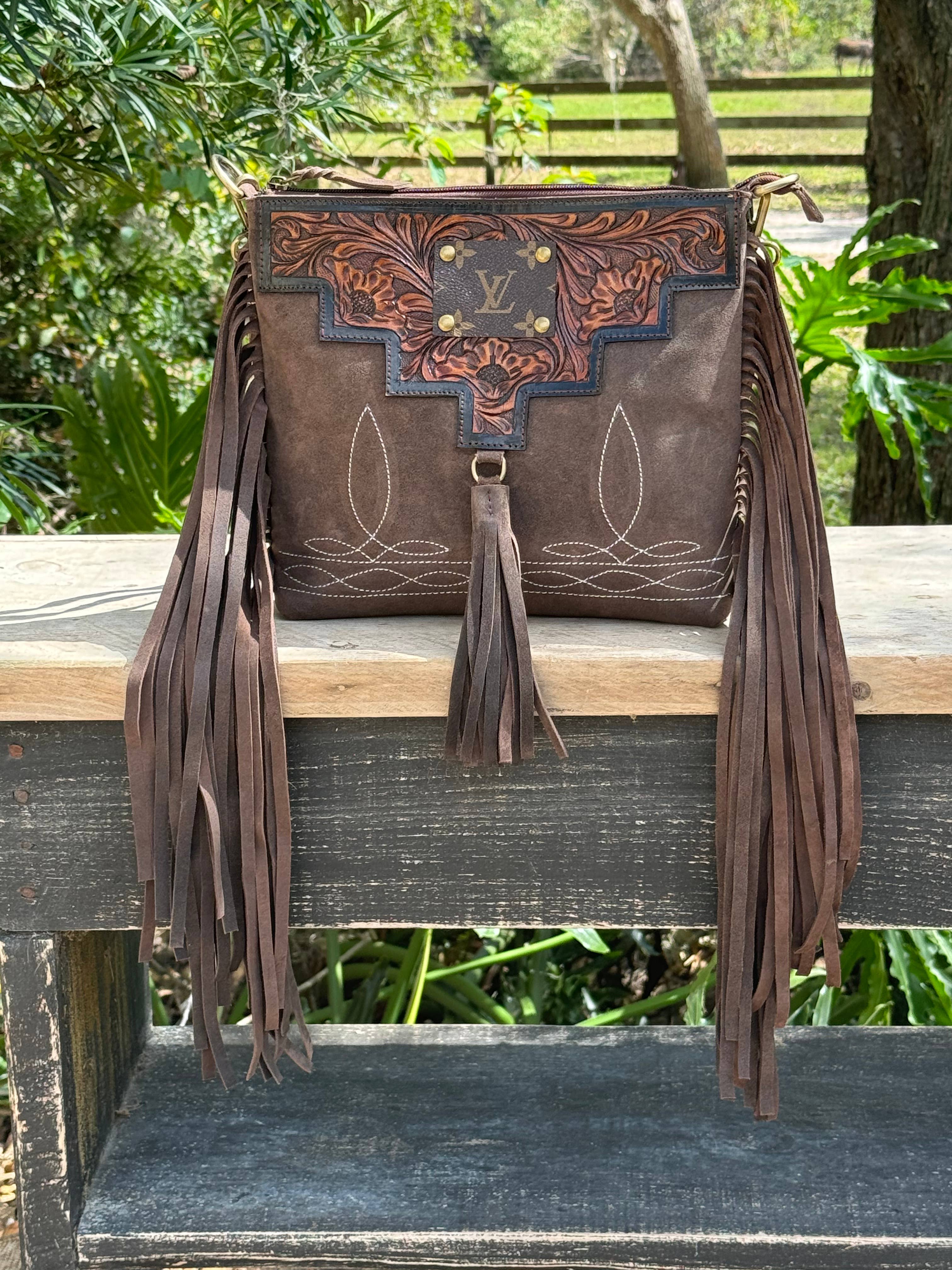 Southern Junkie Gypsy Boutique - Wholesale Crossbody Bag - Women's - Upcycled Leather Suede Boot Stitch Fringe Crossbody Bag4
