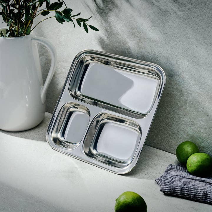 Dalcini Stainless - Wholesale Dinner Plate - Small 3-Section Plate | Kid-Friendly Divided Tray2