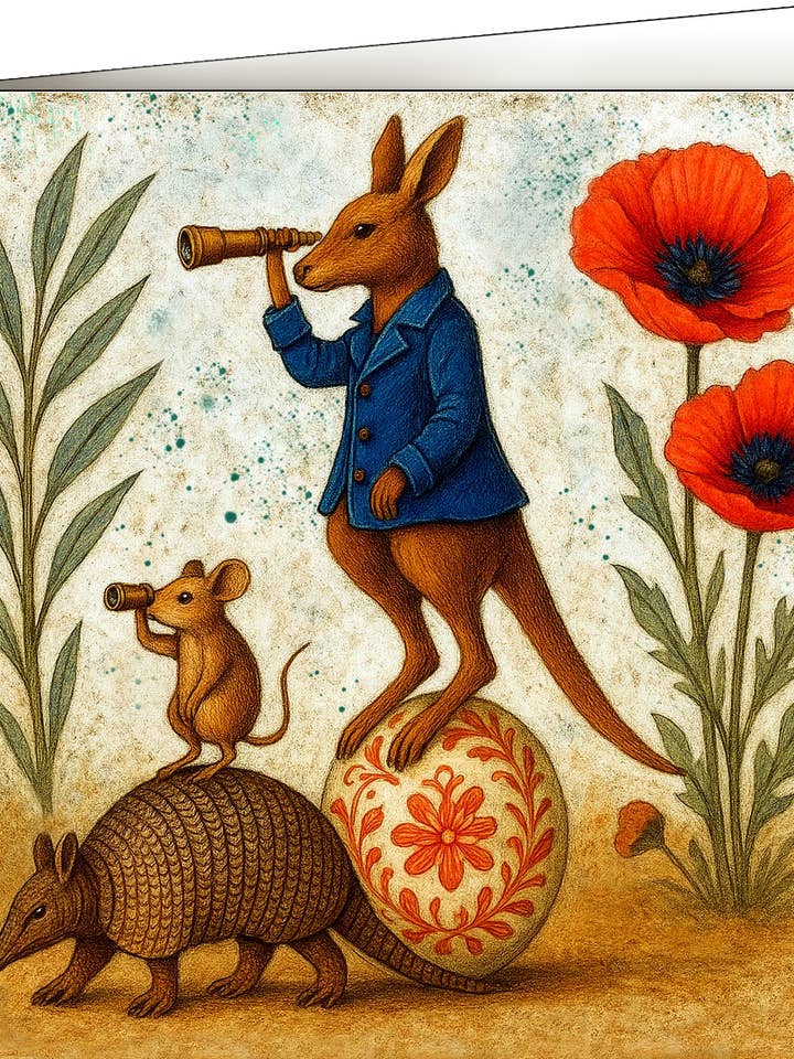 Greeting Card, Kangaroo, Armadillo & Mouse on Adventure for wholesale by Thistle and Tale Press