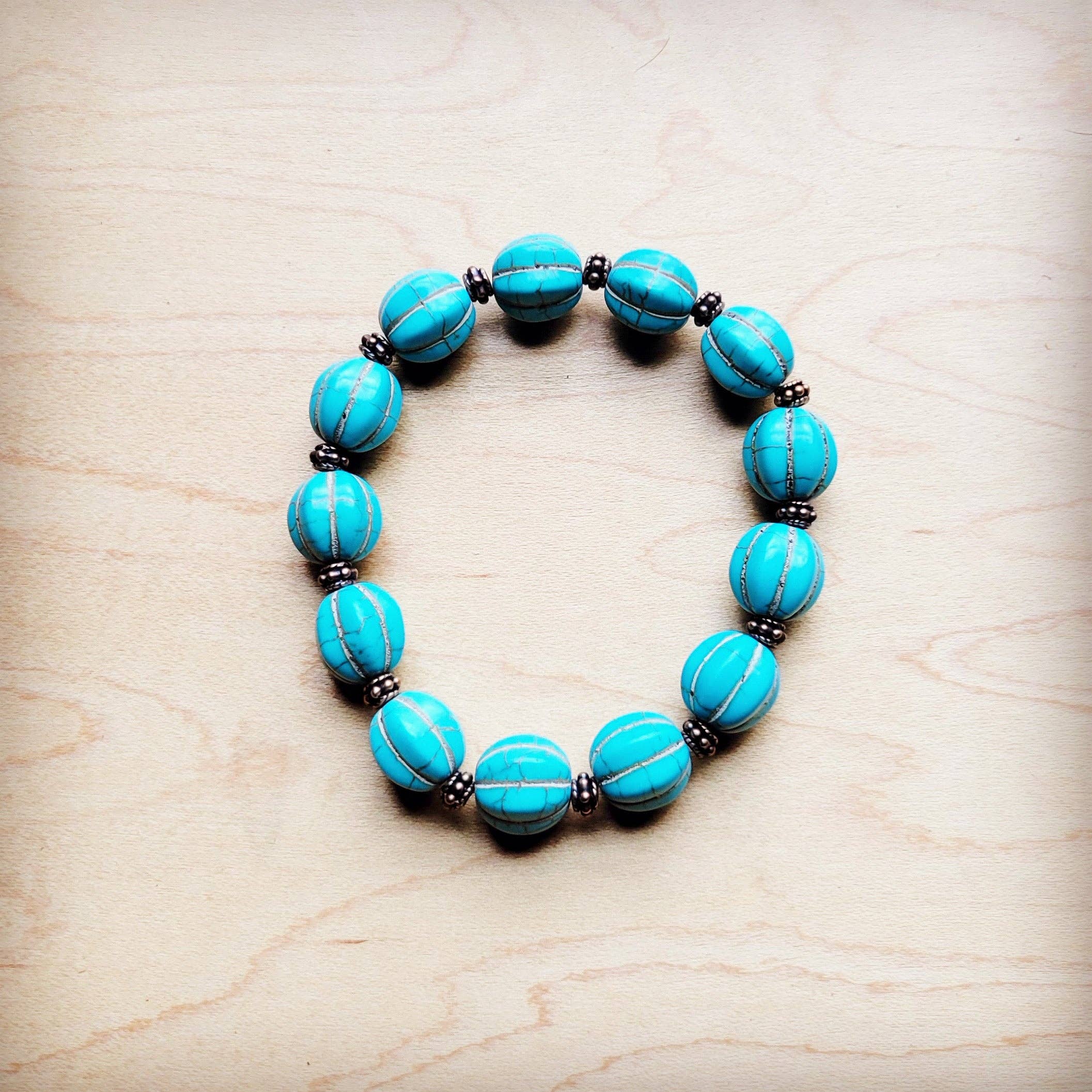 The Jewelry Junkie - Wholesale Beaded Bracelet - **Turquoise Blue Melon Beaded Stretch Bracelet 809g10