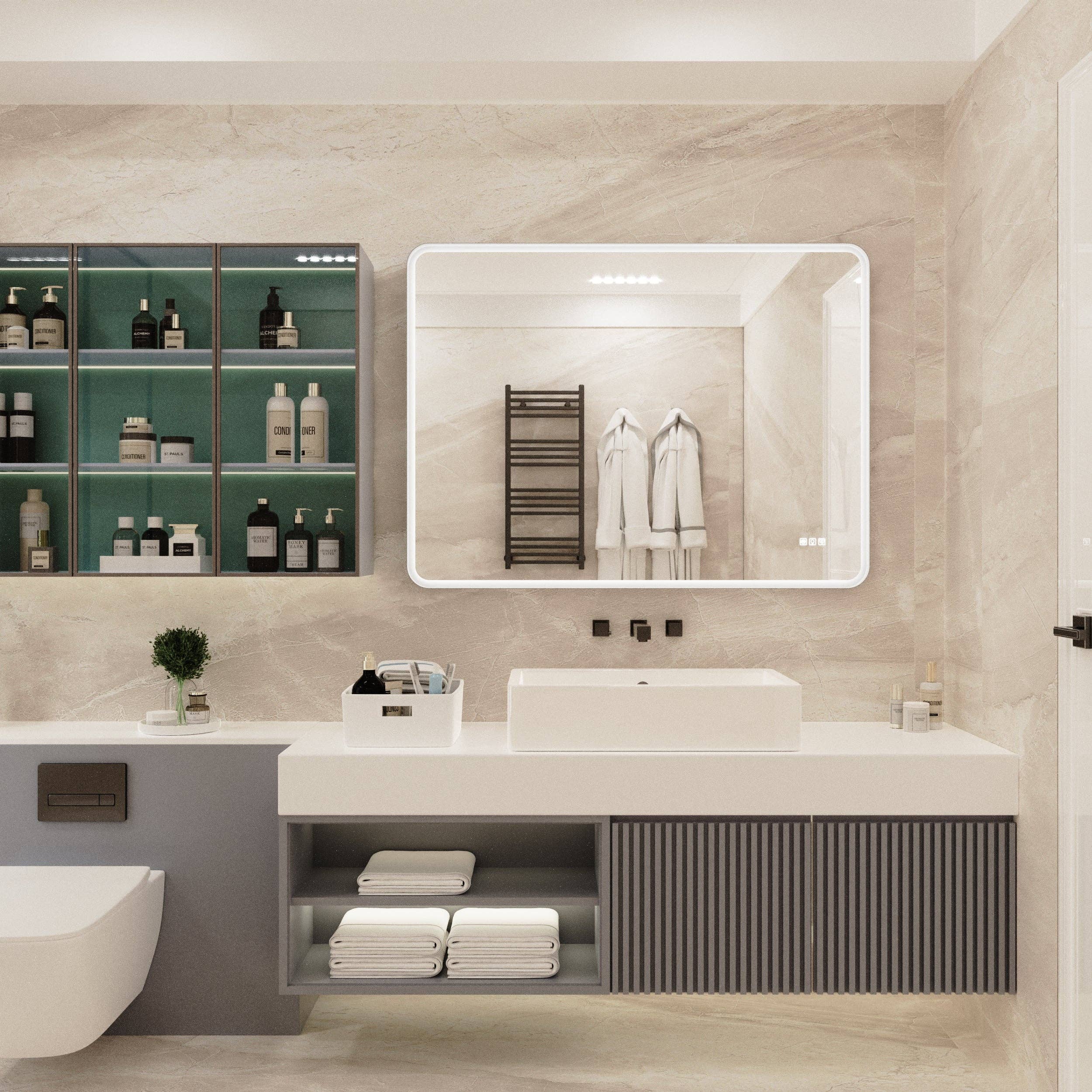 39F Inc. - Wholesale Wall Mirror - 48"X36" Rectangular Dimmable Anti-Fog LED Bathroom Mirror8