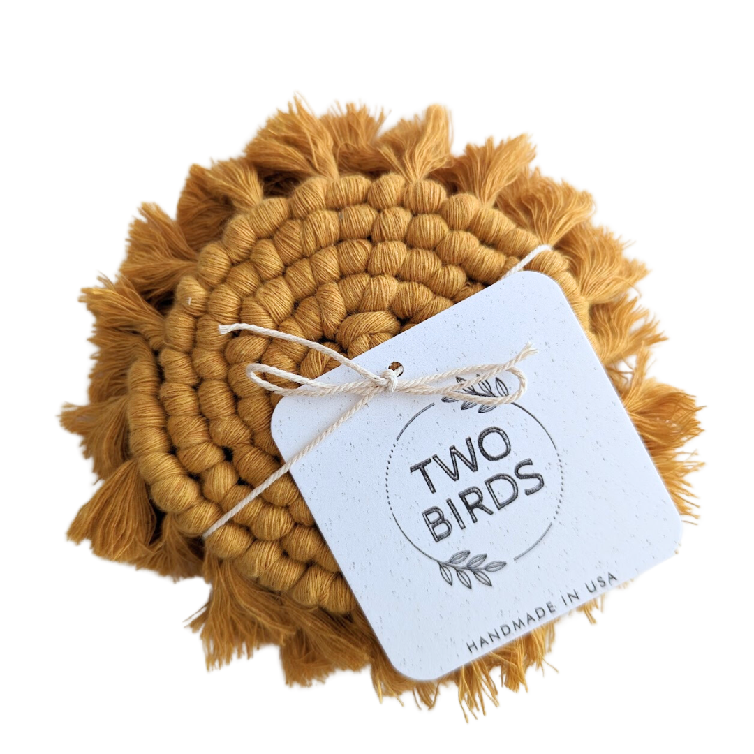 Two Birds Eco Shop - Wholesale Coasters - Single Macrame Coaster - Solid Colors2