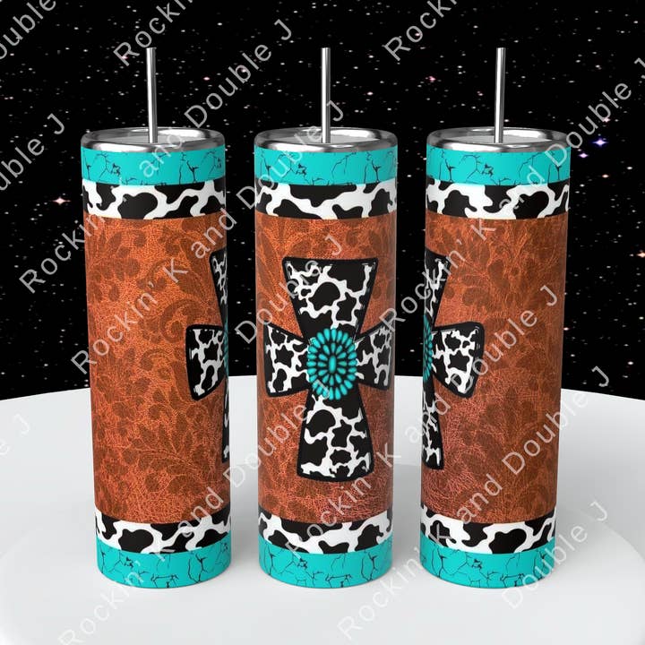 Cowhide Cross Tumbler for wholesale by Rockin K and Double J
