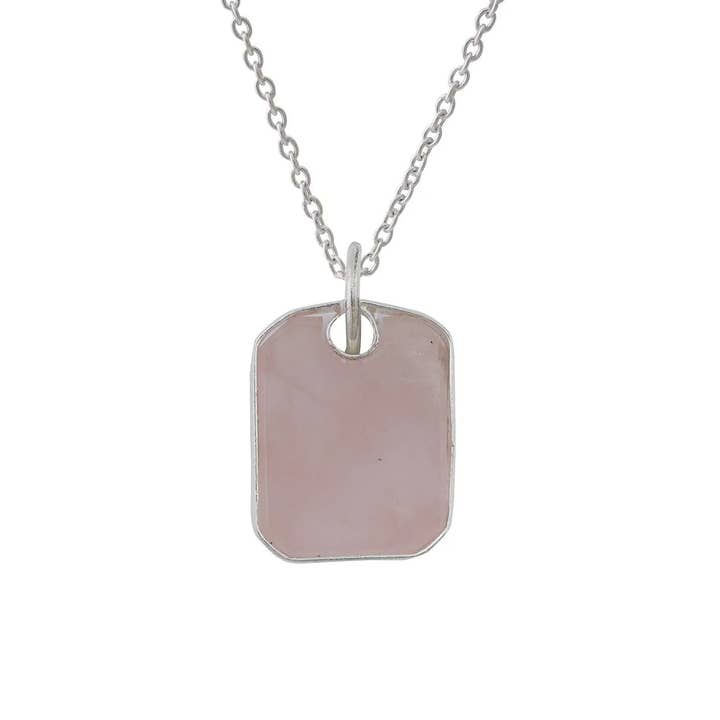 Colgante Rectangular de Cuarzo Rosa para Hombre en Plata 925 para venta al por mayor de Vayo Pearls