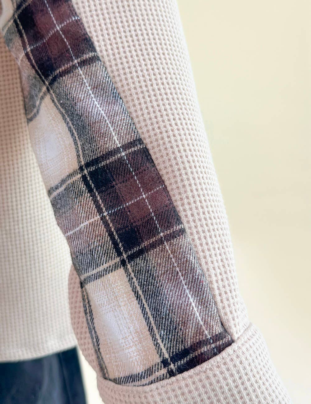 Sweetkama - Wholesale Button Down Shirt - Women's - Ladies Plaid Waffle Splice Botton Down Shirt 683215