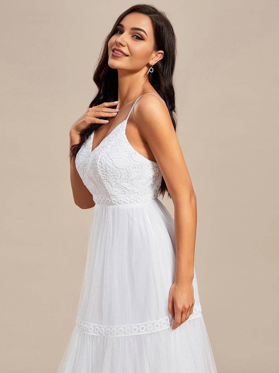 White Spaghetti Straps Mesh Wedding Dress for wholesale on Faire11