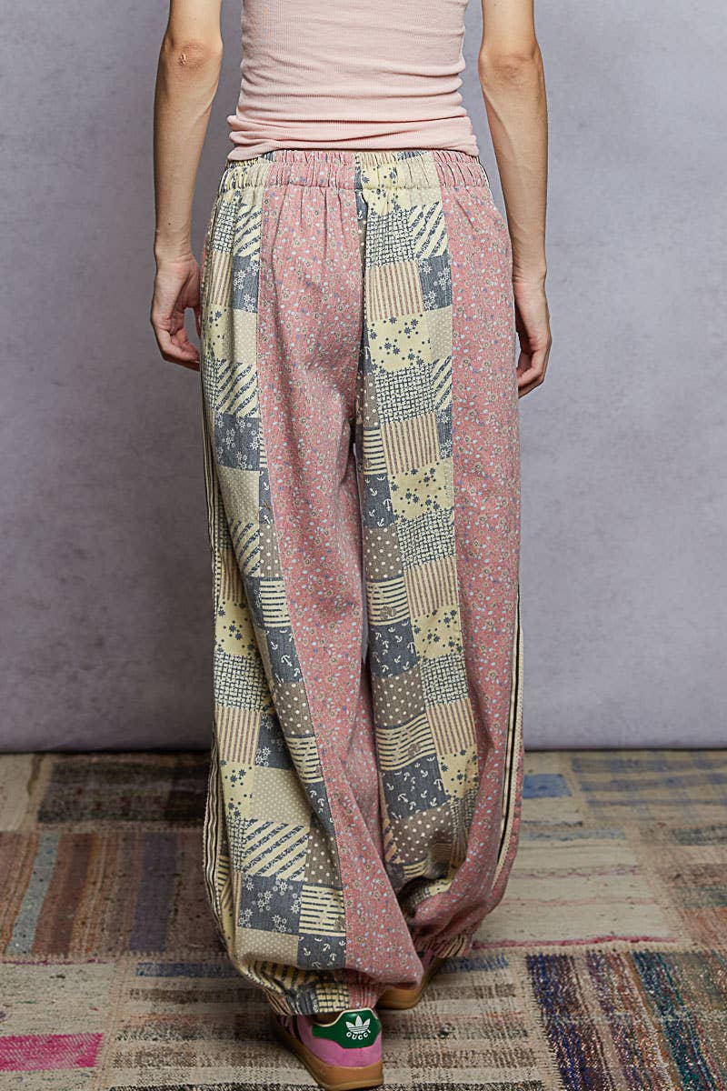 Pol Clothing - Wholesale Pants - Women's - Printed Woven Contrast Band Trim Jogger Pants12