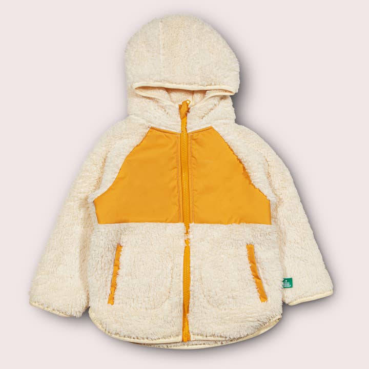 Cream Hooded Zip Up Recycled Fleece Jacket for wholesale on Faire