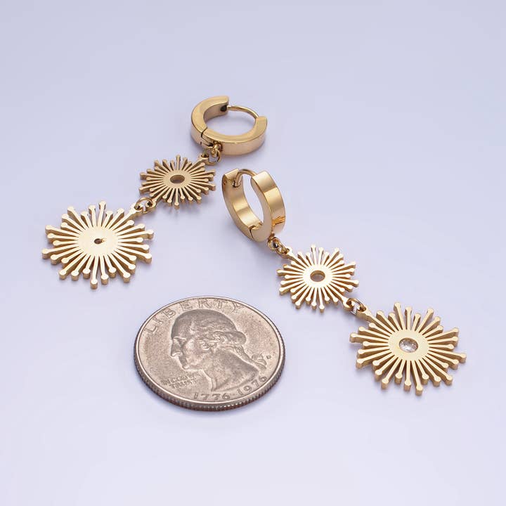 Aim Eternal - Wholesale Huggie Earrings - Stainless Steel 50mm Celestial Sun Ray CZ Huggie Earrings