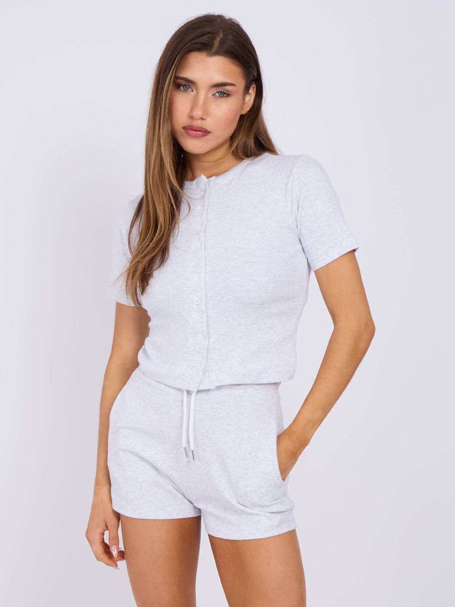 AX Labels - Wholesale Lounge Set - Women's - Ribbed Button Through Short Sleeve Top and Shorts Co-ord26