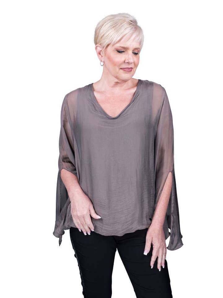 TINA Stephens Italy/Tees By Tina - Wholesale Blouse - Women's - Tiffany Silk Butterfly Bottom Open Wrist (BLS218)18