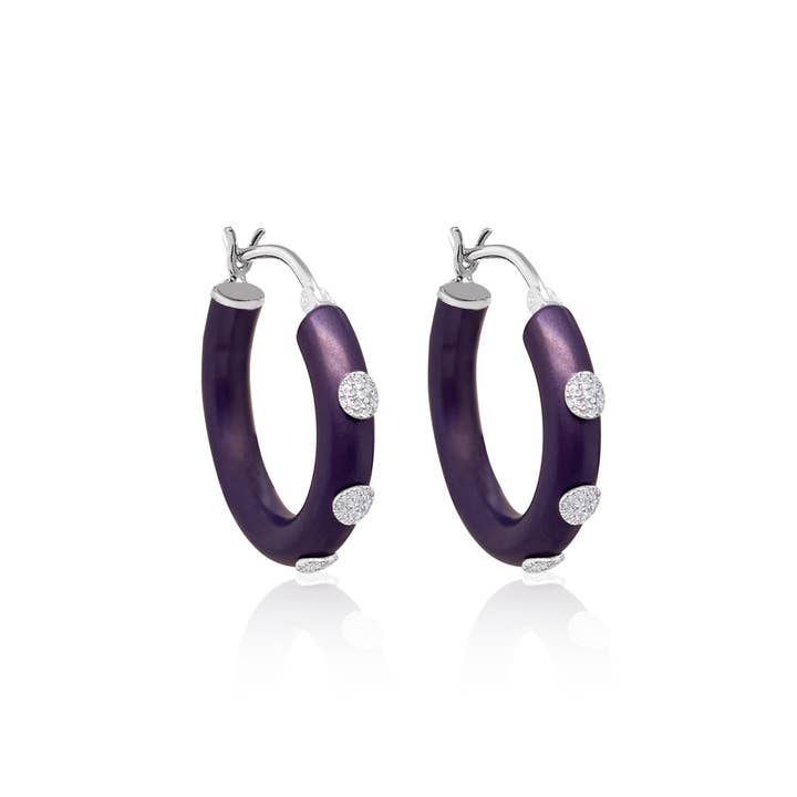 Capri Noir Black Silver Hoops for wholesale by Meira T