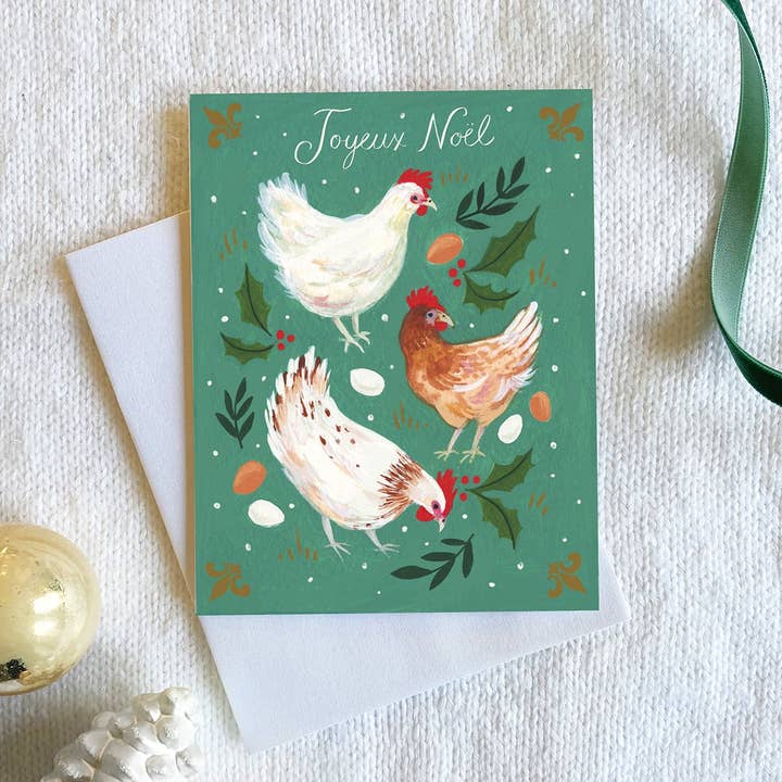 Emilie Simpson Art & Design - Wholesale Christmas Card - Three French Hens Card3