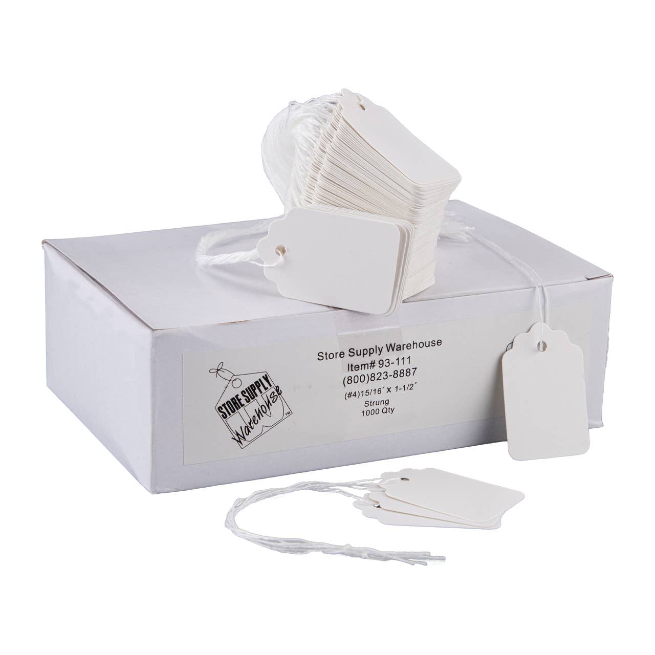 Store Supply Warehouse - Wholesale Retailer Display - Accessories - #4 Strung Merchandise Price Tags - White - Carton of 1,0004