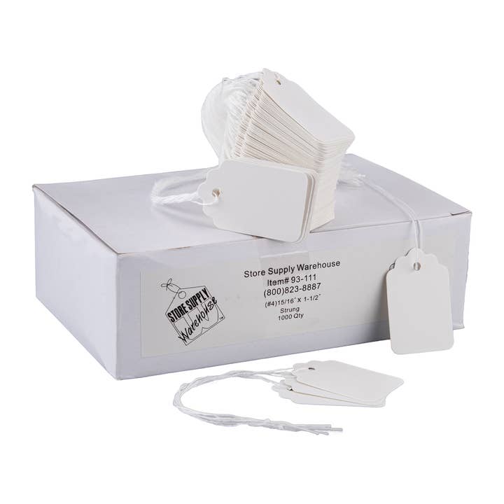Store Supply Warehouse - Wholesale Retailer Display - Accessories - #4 Strung Merchandise Price Tags - White - Carton of 1,0004