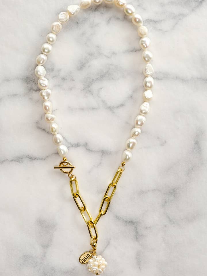 Collana Convertibile con Perle d'Acqua Dolce Michelle e Catena per la vendita all'ingrosso da parte di Julio Designs