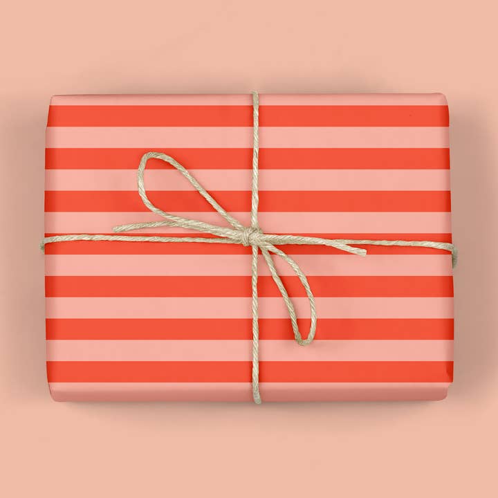 MELLOWWORKS - Wholesale Wrapping Paper Roll - Red and Blush Stripe Gift Wrap Roll0