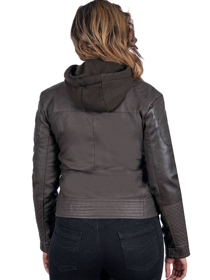 BLACK LIGHT BROWN DARK BROWN Women's PU Leather Hoodie Jackets (S-M-L-XL-2XL / 3-7-7-4-3) for wholesale on Faire