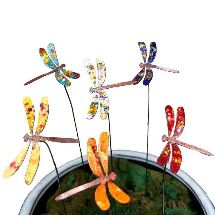Clever Goods by Annabelle Noel Designs - Wholesale Garden/Lawn Stake - Small Copper Enamel Dragonflies