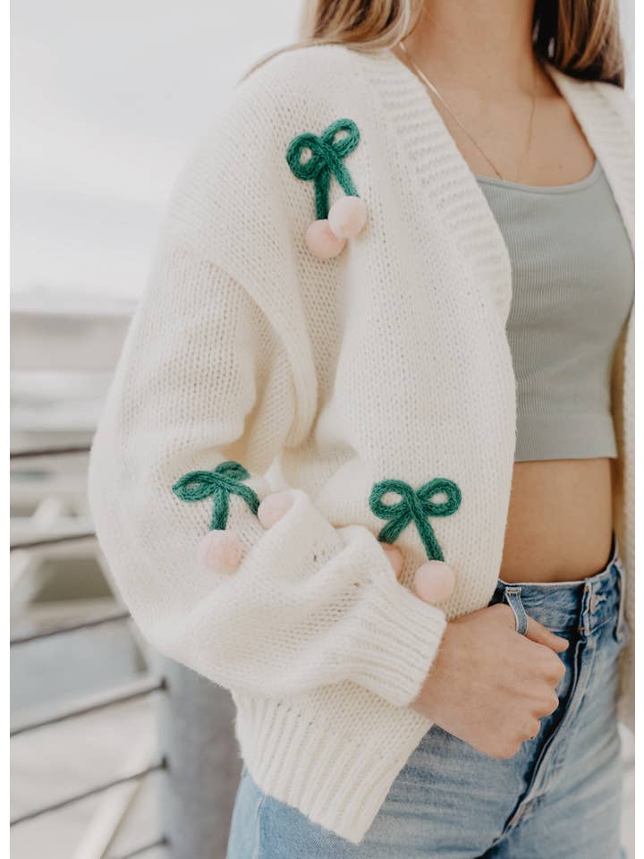 Katydid – Cardigan - Mulher por atacado – Camisola Cardigan de Manga Comprida Cereja2