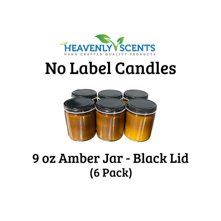 Heavenly Scents – wholesale Jar/filled candle – 9oz Amber Jar Soy Candles - Black Lid - 6 Pack No Label