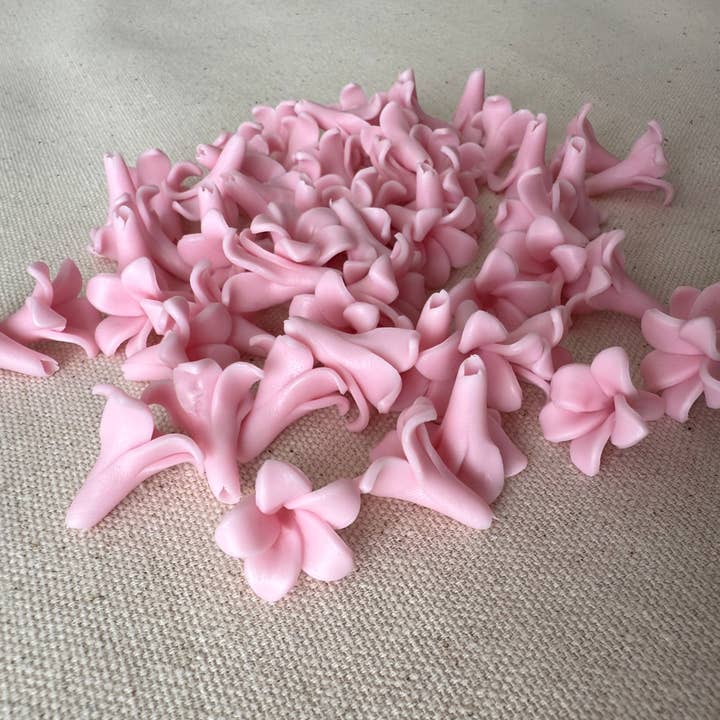 Small Puakenikeni Clay Flowers, Light Pink, Handmade for Jewelry Making for wholesale by OpalHaus