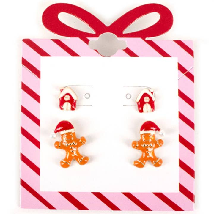 GINGERBREAD MAN HOUSE POST EARRING SET, 13 7481 for wholesale by JOIA ACCESSORIES