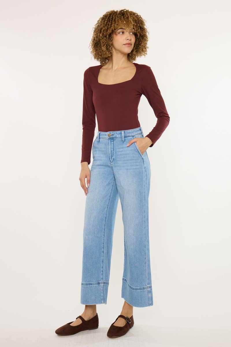 MEDIO APRI PACCHETTO PANTALONI A VITA ALTA CROPPED GAMBA LARGA-KC9400M in vendita all'ingrosso su Faire3