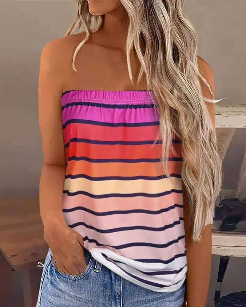 Fashion Combination – wholesale Blouse – Women’s – striped print strapless bandeau tank top2