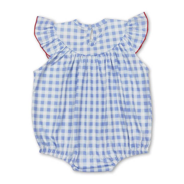 Yawoo Garments - Wholesale Dress - Kids - Light blue plaid flag smocked girls 4th of july dresses