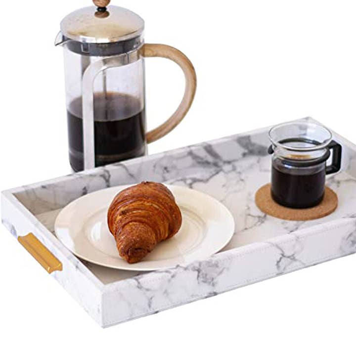 Marble Printed PU Leather Serving Tray and Organizer for wholesale by ViBelle