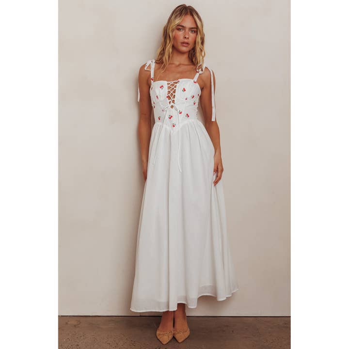 SQUARE NECK CHERRY MAXI DRESS / BR0233D01 for wholesale by One and Only Collective