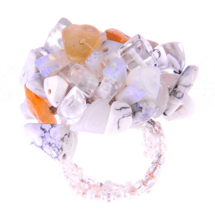 Erik & Mike - Venta al por mayor Anillo de banda/apilable - Anillo de piedra en racimo redondo con banda elástica de cuentas de vidrio2