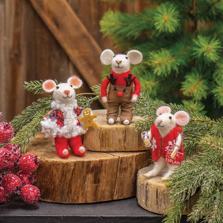 Bright Ideas - Wholesale Ornament - Mouse w/ Gingerbread Man Felted Ornament2