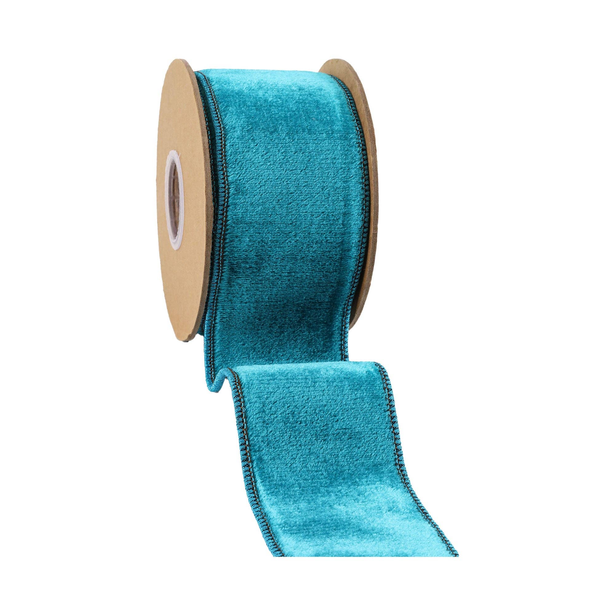 LA Ribbons Wholesale – wholesale Band – 2 1/2" Trådbunden Sammet Premium Band | Teal med Teal Metallisk Dupioni Baksida | 5 Yards Rulle4