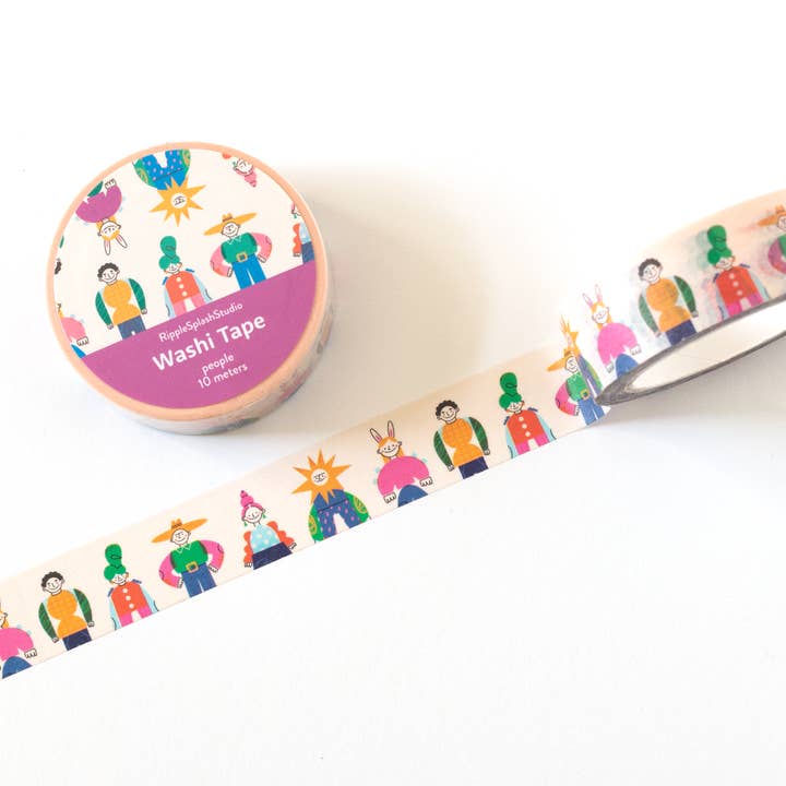 RippleSplash Studio - Vendita all'ingrosso Nastro washi - Nastro adesivo Washi Colorful People, 15 mm x 10 m0