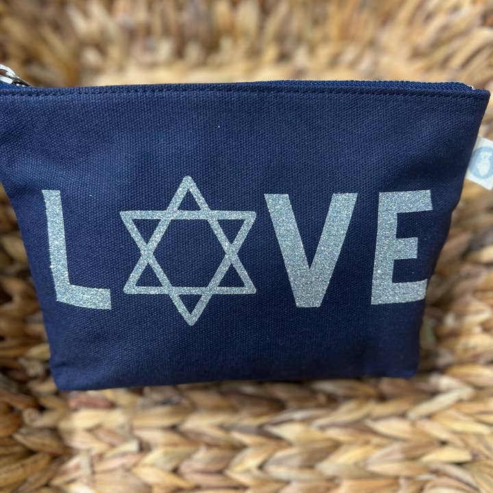 Quilted Koala – Großhandel Schmink-/Kosmetiktasche – Marineblaues Schminktäschchen - Silber LOVE (Davidstern)1