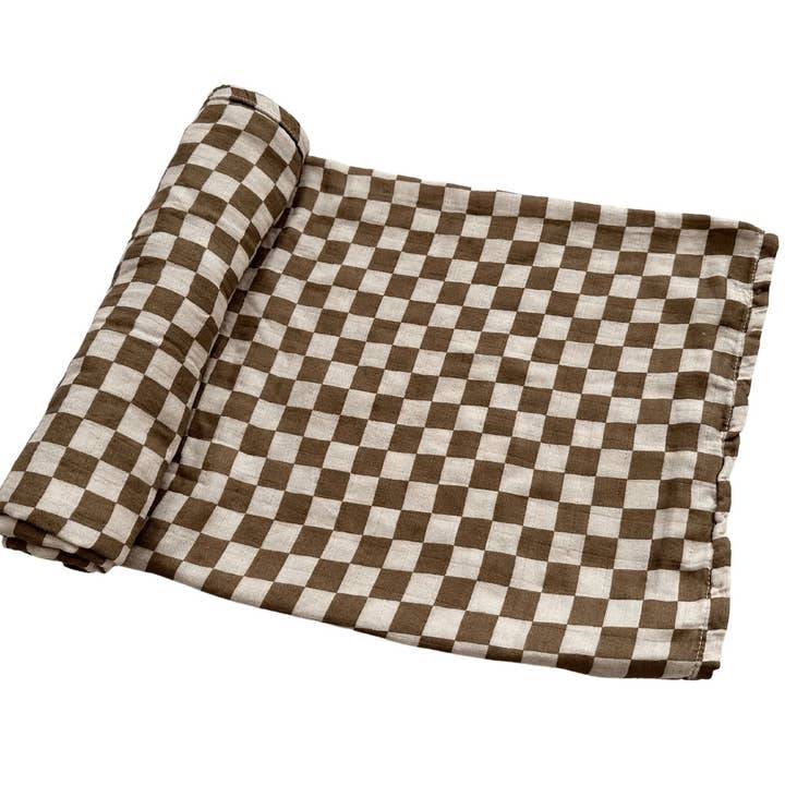 Bamboo Swaddle Blanket - Toffee Checkered for wholesale by Harp Angel Boutique