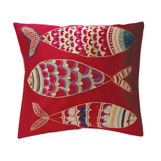 Cushion Suzani Red Fishes for wholesale by Studio Mikael Paris