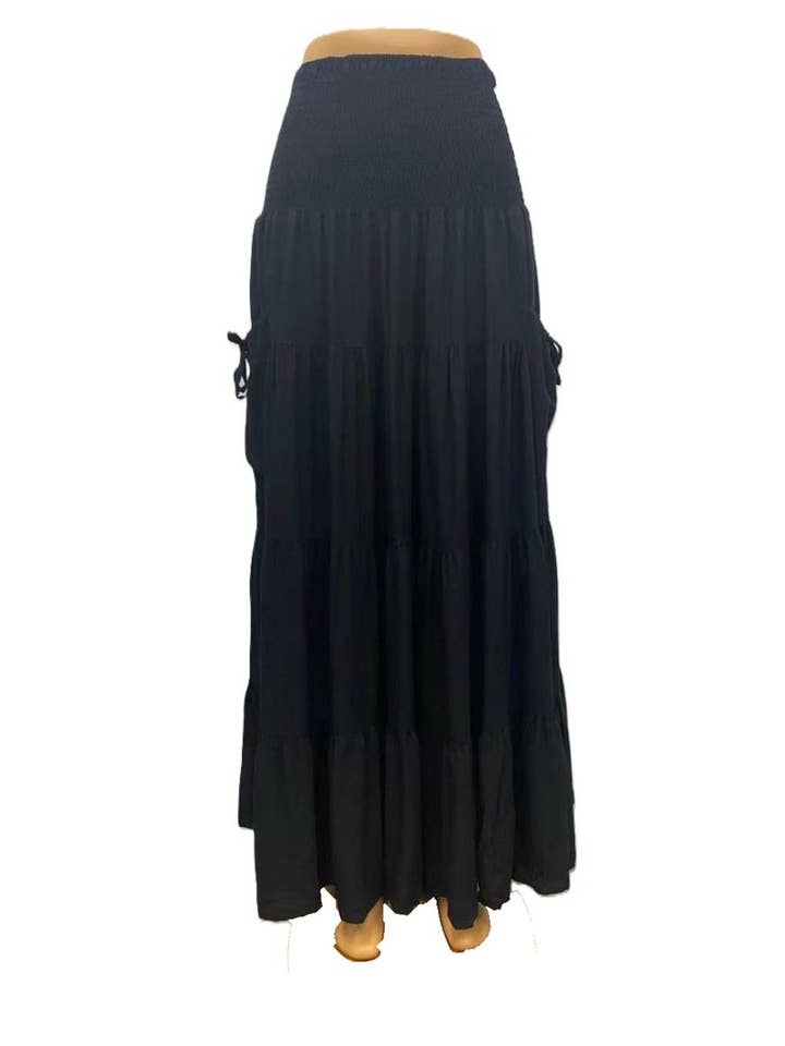Rosa Clothing - Wholesale Skirt - Women's - Bohemian Loose Plain Pockets Wrap Skirts4