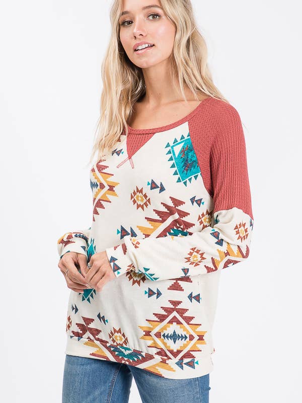 IVORY T8069-SOUTHWESTERN PRINT SWEATER for wholesale on Faire3