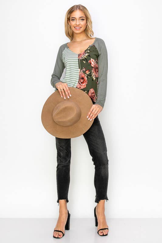 A.gain - Wholesale Tunic - Women's - 10759L296 - STRIPE AND FLORAL PRINT COLOR BLOCK TOP14