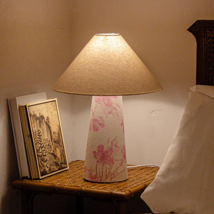 L. GLOW Home - Wholesale Accent/Desk Lamp - Pink Flora | Fabric Lamp | With Cone Shade | 43cm2
