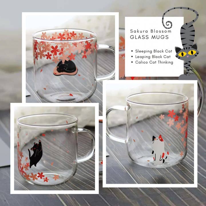 Triple T Studios - Wholesale Coffee Mug - Glass Cat Mug | Sakura Cat Mug5