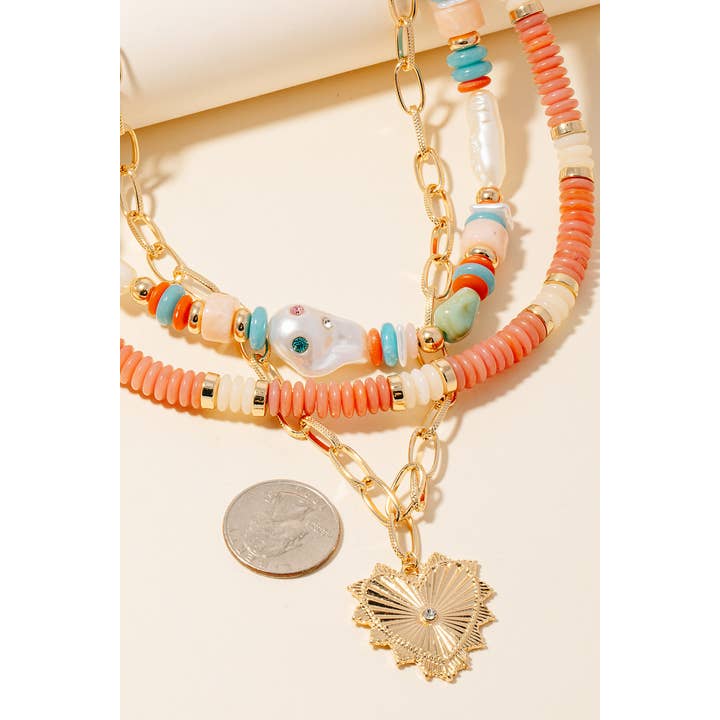 Anarchy Street - Wholesale Pendant/Charm Necklace - Single Stud Heart Layered Mixed Beaded And Chains Necklace