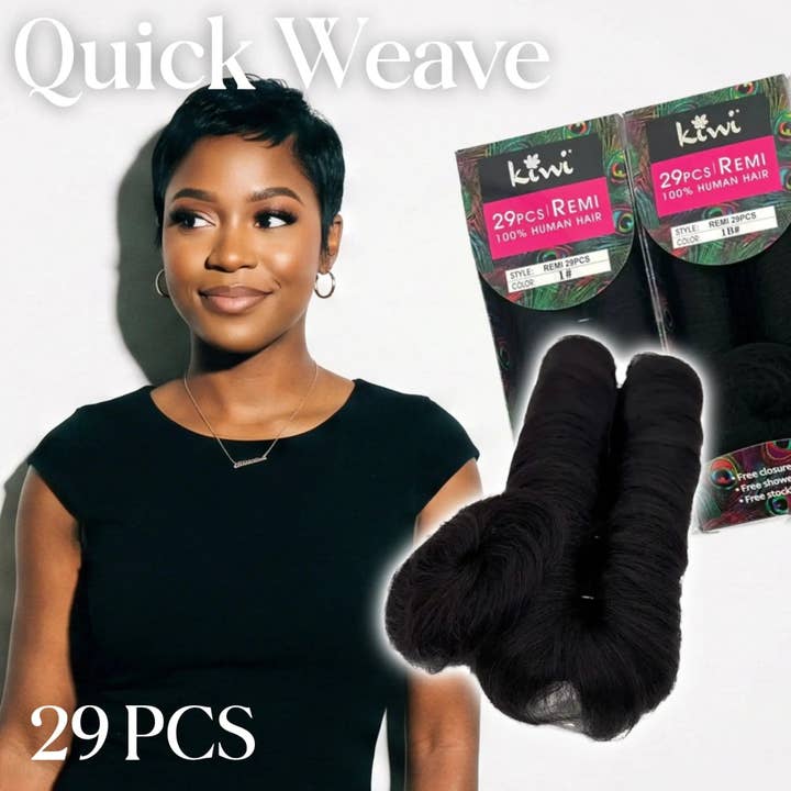 KIWI® 29PCS Sæt – Menneskehår Pixie Cut Quick Weave med Swirl Closure for engroshandel hos FULLY RIGHT ON BEAUTY LLC