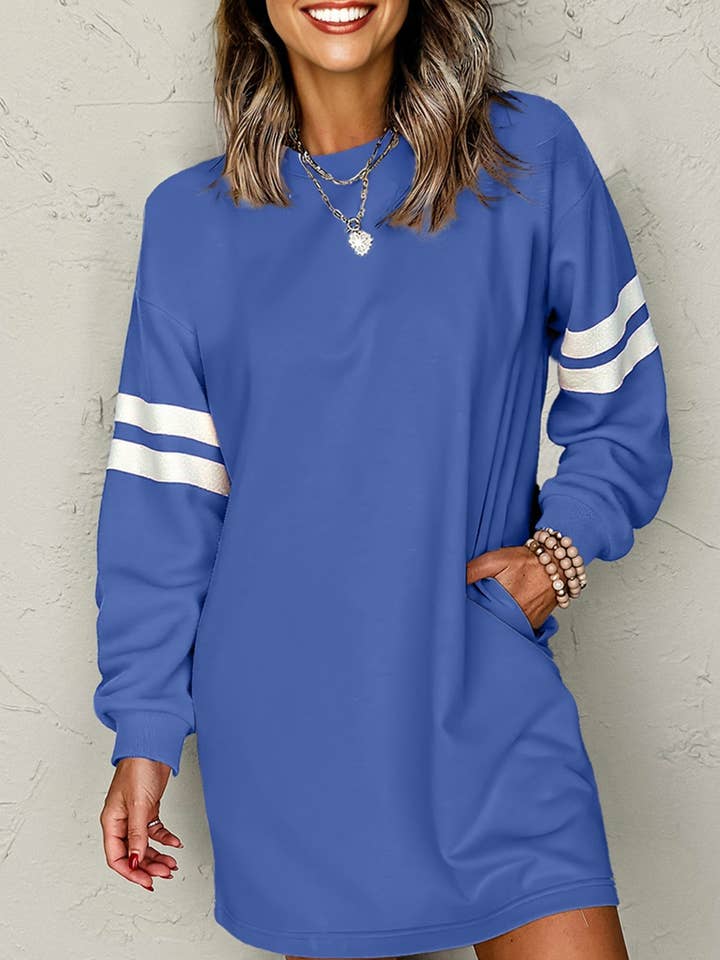 Srping Stripe Detail Women Sweatshirt Mini Dress (S-XL) for wholesale by 66DISCO