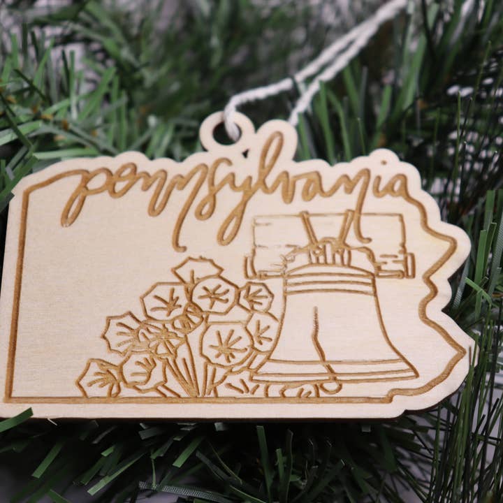 Engraved Pennsylvania Illustration Christmas Ornament for wholesale by The Trendy Traveler