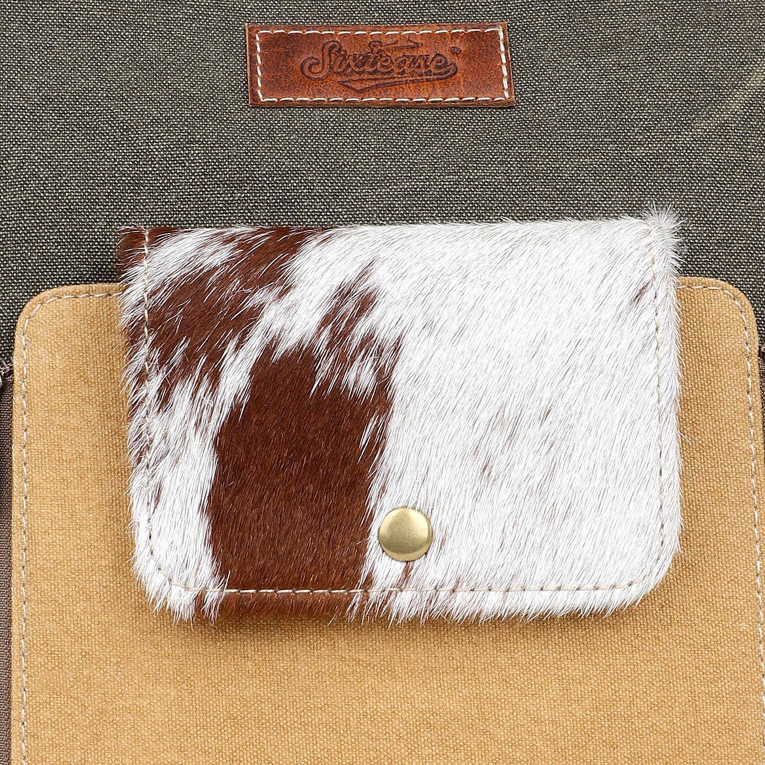 Sixtease Bags USA - Wholesale Crossbody Bag - Women's - Canvas Cowhide & Leather Women Crossbody - Buff/Walnut Brown5