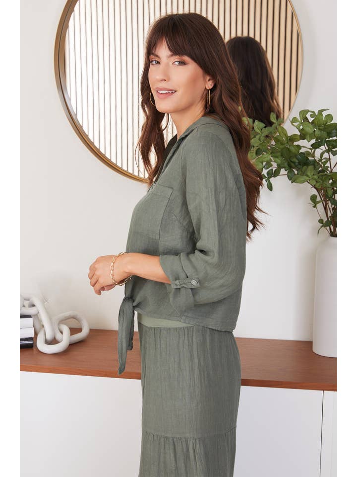 MILIO MILANO - Wholesale Button Down Shirt - Women's - LINEN CROPPED TIE BUTTON FRONT TOP (8597/255020)